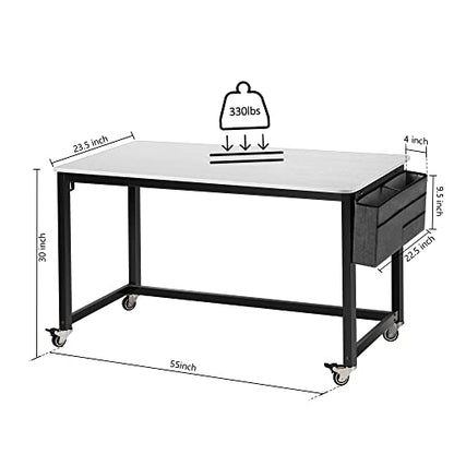 AHB 55" Rolling Computer Desk with 4 Smooth Wheels, Simple Style Mobile Writing Desk Home Office Study Table Movable Workstation with Metal Frame - color: White, size: 55"