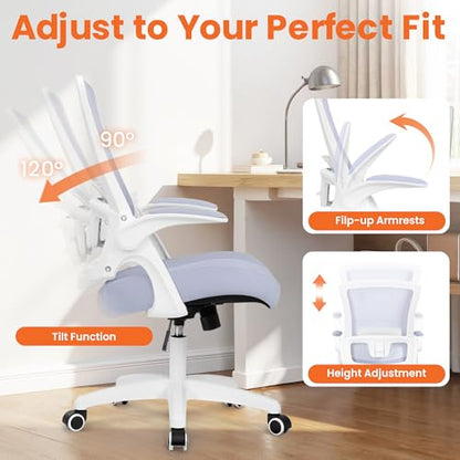 NEO Chair Office Desk Gaming Chair Computer High Back Mesh Seat with Rolling Wheels Ergonomic Adjustable Comfy Flip-up Armrests Lumbar Support Height for Home (Purple White Frame) - color: Purple