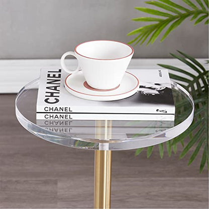 Small Clear Acrylic End Table, Marble Base Gold Leg Modern Nightstand | Acrylic Side Table with Marble Base & Gold Support Post, Accent Furniture for Drinks Snacks, Bedroom Living Room Office - color: Black