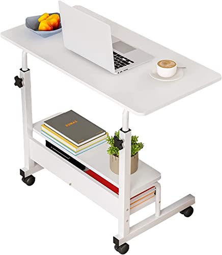 Adjustable Height Rolling Laptop Desk White Storage Drawer Side Table | 28-40in Height Adjustable,Rolling Wheels,Storage Drawer & Shelf,Waterproof Tabletop,Multi-Purpose Bedside Office Desk - color: White