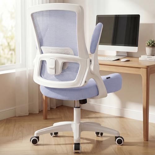 NEO Chair Office Desk Gaming Chair Computer High Back Mesh Seat with Rolling Wheels Ergonomic Adjustable Comfy Flip-up Armrests Lumbar Support Height for Home (Purple White Frame) - color: Purple