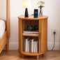 DHH Round End Table with Storage & Charging Station, Fluted Accent Side Table with Sliding Door & Adjustable Shelf, Mid-Century Nightstand for Small Spaces, Living Room, Bedroom (1, Yellow Walnut) - color: Yellow Walnut