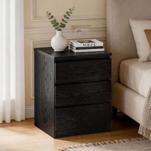 Nightstand with Drawers, Bedside Table with Drawers, Sofa Side Table Storage Cabinet, Night Stand for Bedroom Living Room (1, 3 Drawers Black, 19.7" W×15.6" D×26.57" H) - color: 3 Drawers Black