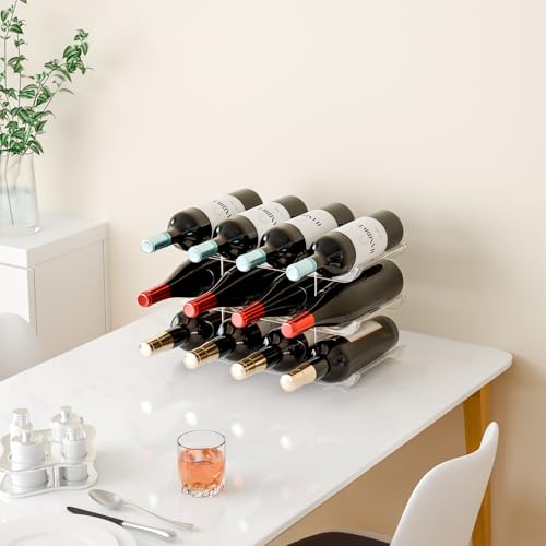 Yieach 3 Tier Stackable Wine Racks Countertop,Sturdy and Durable Wine Rack Free Standing Floor for Inside Cabinet,Clear Water Bottle Organizer and Wine Storage Racks Holder for Pantry,Table,Kitchen - size: 3 Pack-Hold 12 Bottle