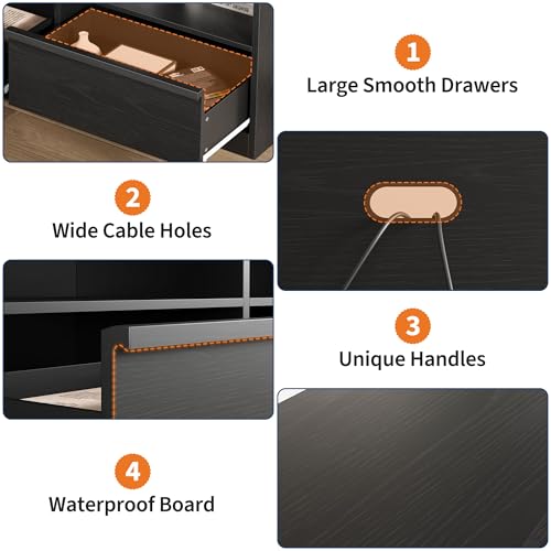 Modern TV Stand with Storage for TVs Up to 85", 70 inch Media Console with Drawer & Open Shelves, Mid Century Entertainment Center for Living Room, Black - color: Black