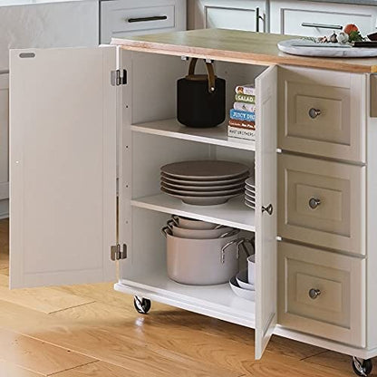 Homestyles Dolly Madison Off-White Mobile Kitchen Island Cart with Wood Drop Leaf Breakfast Bar - color: Soft White