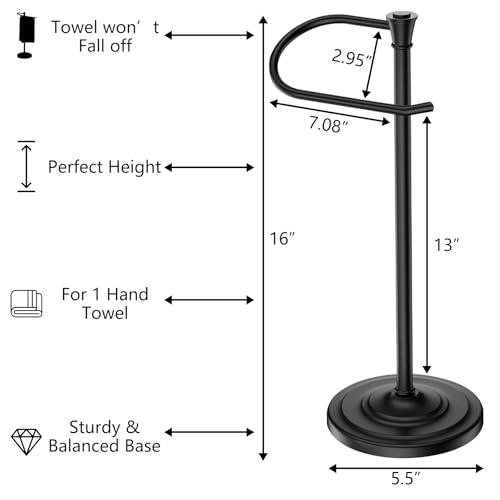Black Bath Hand Towel Holder Stand,Stainless Steel 16 Inch Free Standing Towel Rack,Heavy Weight Towel Bar for Bathroom Vanity Countertop &Kitchen - color: Black