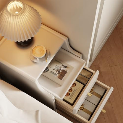 AQIMUELE Wood Nightstand, White Nightstand with 2 Drawers, Bedside Table for Bedroom - color: 1 Pc(white), size: 15.74''D*15.74''W*19.68''H