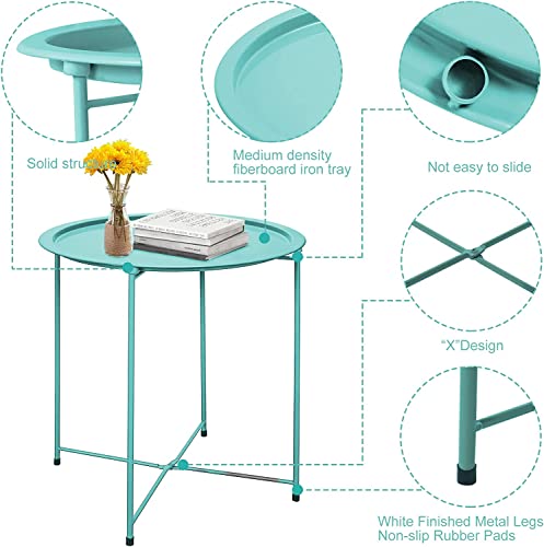 Garden 4 you End Table Set of 2, Outdoor Side Table, Small Patio Table Metal Side Table, Round Folding Side Table, for Outdoor and Living Room,Green - color: Green