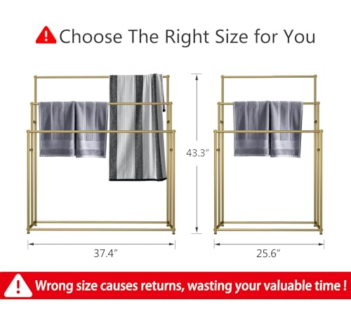 3 Tier Standing Towel Rack - Extra Wide Large Bathroom Towel Stand, Heavy-Duty Metal Towel Drying Rack for Poolside (Matte Gold, 25.6” Wide) - color: Gold