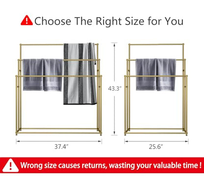 3 Tier Standing Towel Rack - Extra Wide Large Bathroom Towel Stand, Heavy-Duty Metal Towel Drying Rack for Poolside (Matte Gold, 25.6” Wide) - color: Gold