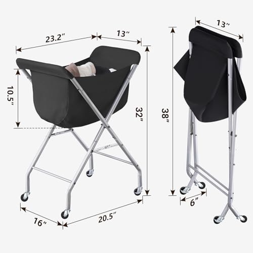 ELYKEN Laundry Basket with Wheels, Collapsible Laundry Hamper, Black | Removable Liner Bag, Foldable Design, Sturdy Metal Frame, 4 Casters, 32”H Laundry Cart for Bedroom, Bathroom & Laundry Room - color: Black, size: 23.2"L x 13"W x 32"H