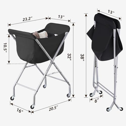 ELYKEN Laundry Basket with Wheels, Collapsible Laundry Hamper, Black | Removable Liner Bag, Foldable Design, Sturdy Metal Frame, 4 Casters, 32”H Laundry Cart for Bedroom, Bathroom & Laundry Room - color: Black, size: 23.2"L x 13"W x 32"H