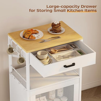 Homeiju Kitchen Island Cart, Kitchen Storage Cart with Drawer, Microwaves Stand, Coffee Cart, Rolling Kitchen Cabinet Cart with Hooks for Kitchen, Dining Room, White - color: White