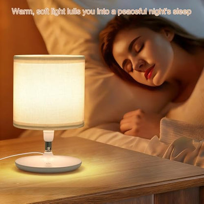 2pcs Table Lamps Bedroom USB C+A Ports, Remote and App, Stepless Dimming and 3 Modes Dimmable Touch Nightstand Bedside USB-C Ports Small Table Lamp Fully Control Light - White