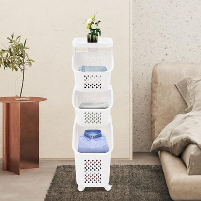 3 Tier Laundry Basket Holder, Utility Laundry Basket with Wheels Clothes Storage Organizer Cart Removable Rolling Laundry Hampers for Bathrooms Bedrooms Kitchen - size: 3-Tier