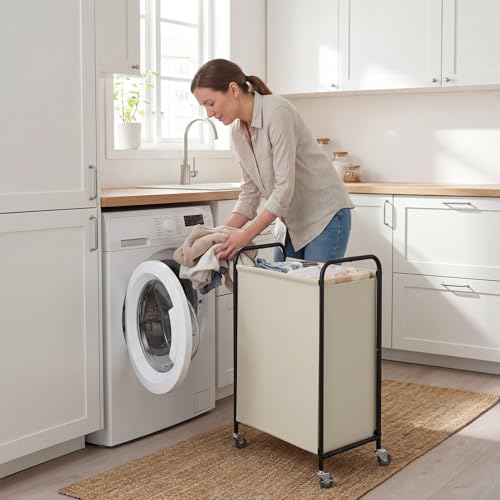 GRANNY SAYS 110L Laundry Hamper, Large Laundry Basket with Wheels and Handles, Durable and Sturdy Rolling Cart for Laundry Room, Bathroom, Bedroom, Beige - color: Beige, size: 110L