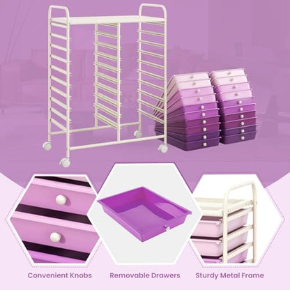 DREAMADE Rolling Cart with Storage Drawers, Utility Cart w/Removable Plastic Drawers, Lockable Wheels, Art Cart for Classroom Organization Art Supplies Office Scrapbook (20 Drawers, Purple Gradient) - color: Gradient Purple, style: 20 Drawers