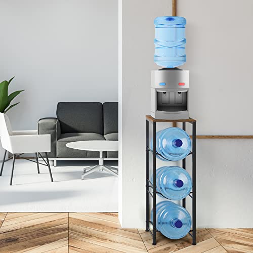 5 Gallon Water Jug Holder 3-Tiers Water Dispenser Stand Rack, Water Bottle Organizer with Storage Shelves for Kitchen Living Room Office, Rustic Brown - style: Square Tube Brown