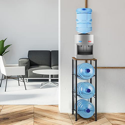 5 Gallon Water Jug Holder 3-Tiers Water Dispenser Stand Rack, Water Bottle Organizer with Storage Shelves for Kitchen Living Room Office, Rustic Brown - style: Square Tube Brown