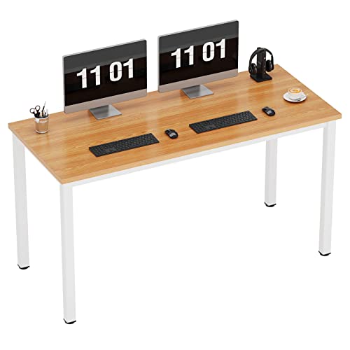 Need 55 Inch Large Computer Desk - Modern Simple Style Home Office Gaming Desk, Basic Writing Table for Study Student, White Metal Frame, Teak - color: Teak & White, size: 55 inches