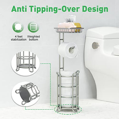 Toilet Paper Holder Stand Bathroom Tissue Dispenser Holders Rack Free Standing with Extra Shelf Storage Mega Rolls/Phone/Wipe - Silver - color: B-silver