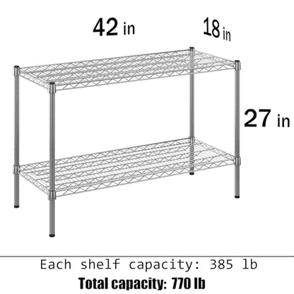 18" Deep x 42" Wide x 27" Height Wire Shelving Kit | 2-Tier | NSF Commercial Storage Rack Unit - size: 18" Deep x 42" Wide