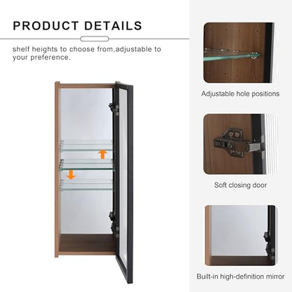 10" Bathroom Wall Mirror Cabinet with Acrylic Door – Bathroom Wall Mounted Cabinet with Adjustable Glass Shelf, Reversible Door (Left or Right), Space-Saving Storage for Toiletries & Cosmetics - size: 10"-H