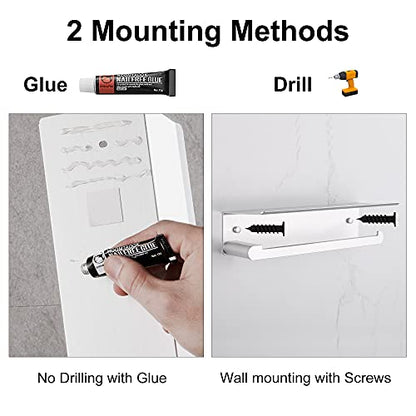 DUFU Paper Towel Holder Wall Mount for Kitchen, Silver | Self-Adhesive,Paper Towel Holder With Shelf for Bathroom, Anti-Rust Aluminum, No Drill or Wall-Mounted with Screws - color: Silver