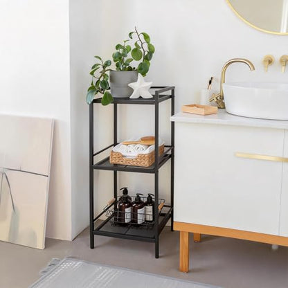 IDEALHOUSE 3 Tier Bathroom Shelves – Ladder Shelf Freestanding Rustic Home Organizer, Space-Saving Metal Storage Shelving Unit for Living Room, Bedroom, Kitchen, Office, Rustproof - color: 3 Tier Black
