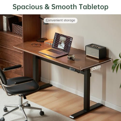 Solid Wood Electric Height Adjustable Standing Desk, Walnut Rubber Wood Home Office Sit Stand Desk with Cable Management Tray for Study Living Room 55.11" W - color: Walnut-rubberwood Electric Height Adjustable, size: 55.11"W