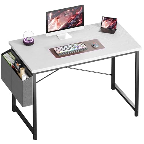 OLIXIS Computer Desk, 44 Inch Home Office Desks for Small Spaces, Writing Craft Study Gaming Table for Bedroom, Modern Computer Workstation with Storage Bag, White - color: White, size: 44 Inch without Hook