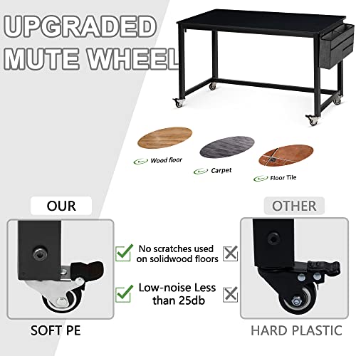 AHB 55" Rolling Computer Desk with 4 Smooth Wheels, Simple Style Mobile Writing Desk Home Office Study Table Movable Workstation with Metal Frame - color: Black, size: 55"