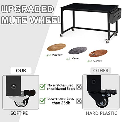 AHB 55" Rolling Computer Desk with 4 Smooth Wheels, Simple Style Mobile Writing Desk Home Office Study Table Movable Workstation with Metal Frame - color: Black, size: 55"