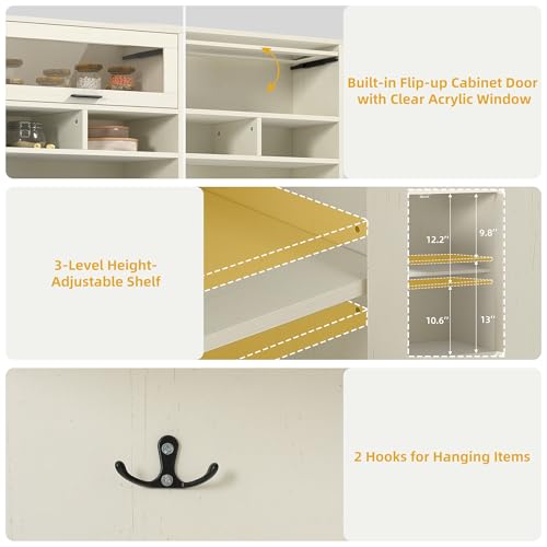 DWVO 67" Farmhouse Baker Rack with Power Outlets & Microwave Stand, White | Buffet Sideboard Cupboard Hutch with Drawer for Kitchen, Living Room, and Dining Room - color: White