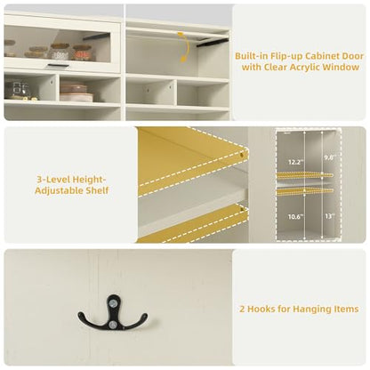 DWVO 67" Farmhouse Baker Rack with Power Outlets & Microwave Stand, White | Buffet Sideboard Cupboard Hutch with Drawer for Kitchen, Living Room, and Dining Room - color: White