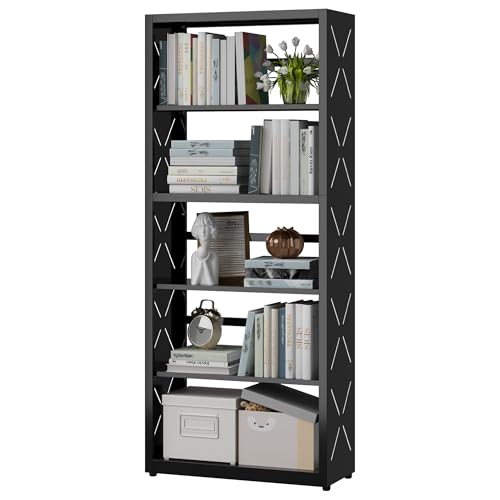 SteeLoong Industrial Bookshelf,5 Tier Bookcase,55" Black Metal Tall Bookshelf with Adjustable Feet and Adjustable Shelves,Home Office Bookcase Shelf Storage Organizer for Living Room、Kitchen - color: Black, size: 5-Tier 23"W