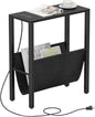 Narrow End Table with Charging Station, Narrow Nightstand with USB Ports & Outlet, Slim Sofa Side Table, Black End Table, Small Side Table for Small Spaces, Living Room, Bedroom, Black - color: Black
