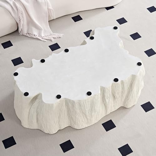 48.62'' Irregular Coffee Table Faux Stone Coffee Table for Living Room Modern Concrete Coffee Tables with Cement Live Edge Indoor Outdoor Center Tables No Assembly, Beige - color: Irregular-beige