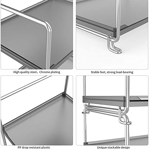 Plastic/Metal Freestanding Stackable Organizer Shelf,Bathroom Countertop Storage Shelf Cosmetic Organizer Holder Kitchen Spice Rack,2-Tier Standing Rack (Silver & Black) - color: Silver