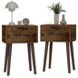 YMYNY Fluted Nightstand Set of 2, Small End Table, Modern Coffee Table with Drawer, Solid Wood Legs, Retaining Chain, 13.8" x 10.6" x 20.9", for Bedroom and Small Spaces, Rustic Brown UHST014H-2 - color: Rustic Brown