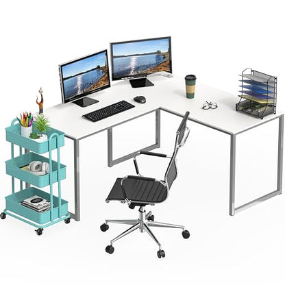 SHW Mission 55 x 60 Inches L-Shape Home Office Computer Desk, White - color: White, size: 55-Inch L-Shaped