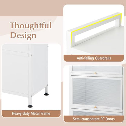 LDAILY 5-Tier Kitchen Storage Cabinet, Mobile Microwave Stand with Metal Frame, Double Anti-toppling Device, 4 Rolling Casters, Freestanding Bakers Rack for Kitchen, Dining Room, Living Room (White) - color: White