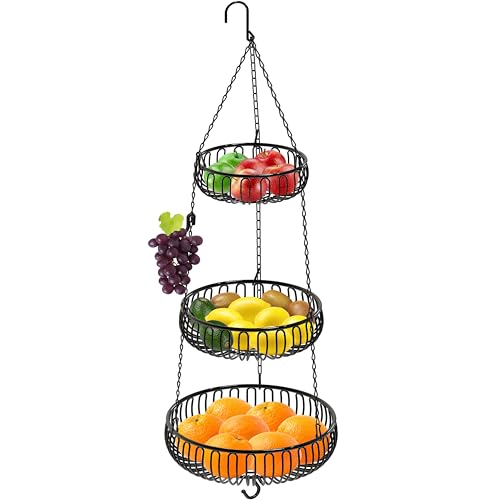 Simple Houseware Adjustable Metal Hanging Fruit Basket, Oblate, Black, 11" W x 11" L x 30" H | 11" W x 11" L x 30" H - color: Black, style: Oblate Basket