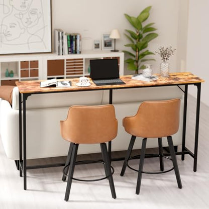 VINGLI 71 Inch Bar Table, Rectangular Counter Height Home Pub Table, Brown | High Top, Multi-Scene Use for Kitchen Dining Living Room Sofa Entryway, Wooden Tabletop & Metal Base, Easy to Install - color: Brown, size: 71"L