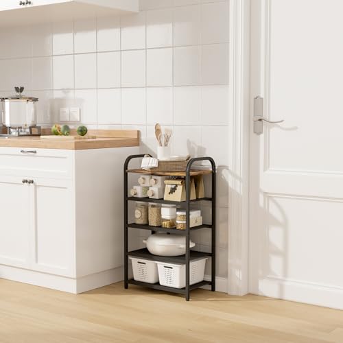 Narrow Vertical Shoe Rack for Entryway, 17.32" X 10.24" X 29.13" | 5-Tier Tall Shoe Storage Organizer Metal Wood, Mesh Shelves, Wooden Top, Small Space Shoe Shelf for Front Door, Closet,Garage - size: 17.32" X 10.24" X 29.13"