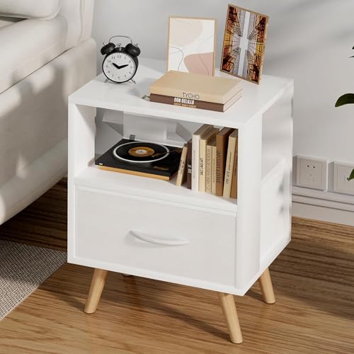 Aenuert Night Stand, White Kids Nightstand with Drawer, Nursery Side Table with Open Storage, 2-Tier Modern End Table, Bedside Table for Small Space, Living Room, Bedroom - color: White, size: 2-Tier
