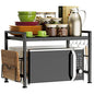 YIUKEA Extendable Microwave Oven Rack - Adjustable Kitchen counter shelf, 2 Tier Microwave Stand (L15.7~23.6" xW12.8 xH17.7) with 6 Hooks for Kitchen Countertop Organizer (Black) - color: Black