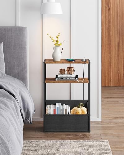 TUTOTAK Keep Phones Charged & Books Organized with Slim 3-Tier Side Table with Charging Station for Living Room Bedroom TB01BB095 - color: Brown