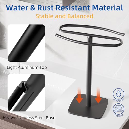 RUACQ Hand Towel Holder for Bathroom,12 inch S-Shape Towel Holder Stand, Stainless Steel and Aluminium Standing Towel Rack for Kitchen Vanity Countertop (Matte Black) - color: Black